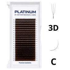 Abanicos prefabricados para extensiones de pestañas 3D color marrón oscuro U-Shape Curvatura C 0,07 MIX 7–13 mm PLATINUM