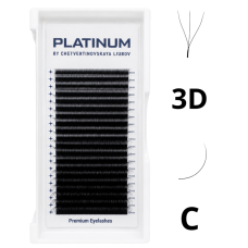 Abanicos prefabricados para extensiones de pestañas 3D negros W-Shape Curvatura C 0,07 MIX 6–13 mm PLATINUM