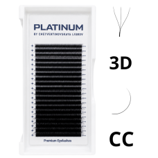 Abanicos prefabricados para extensiones de pestañas 3D negros W-Shape Curvatura CС 0,07 MIX 6–13 mm PLATINUM