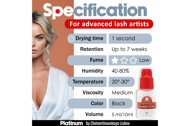Pegamento para extensiones de pestañas Sunrise PLATINUM 5 ml