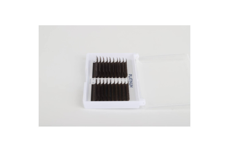 Abanicos prefabricados para extensiones de pestañas FOX color marrón oscuro Curvaturas C 0,07 8–13 mm PLATINUM