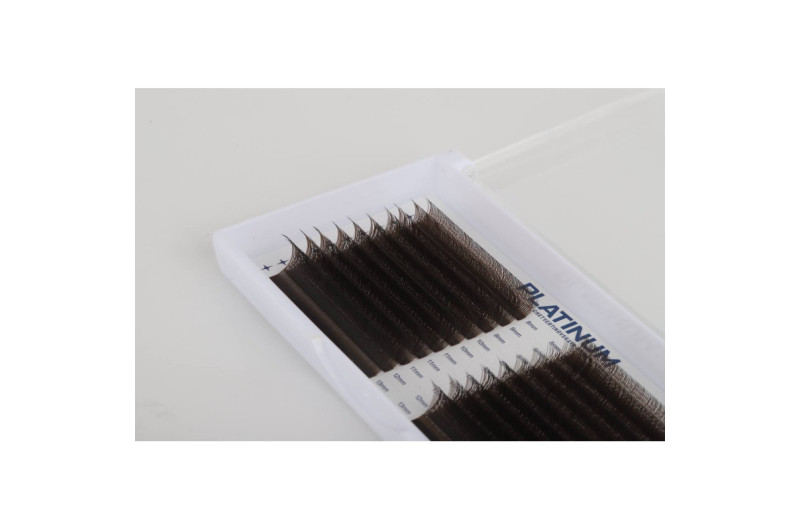 Abanicos prefabricados para extensiones de pestañas FOX color marrón oscuro Curvaturas C 0,07 8–13 mm PLATINUM