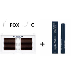 Abanicos prefabricados para extensiones de pestañas FOX color marrón oscuro Curvaturas C 0,07 8–13 mm PLATINUM+Gel para crear rayos en las pestañas Spike Maker PLATINUM x Ania ProLashes – 5 ml