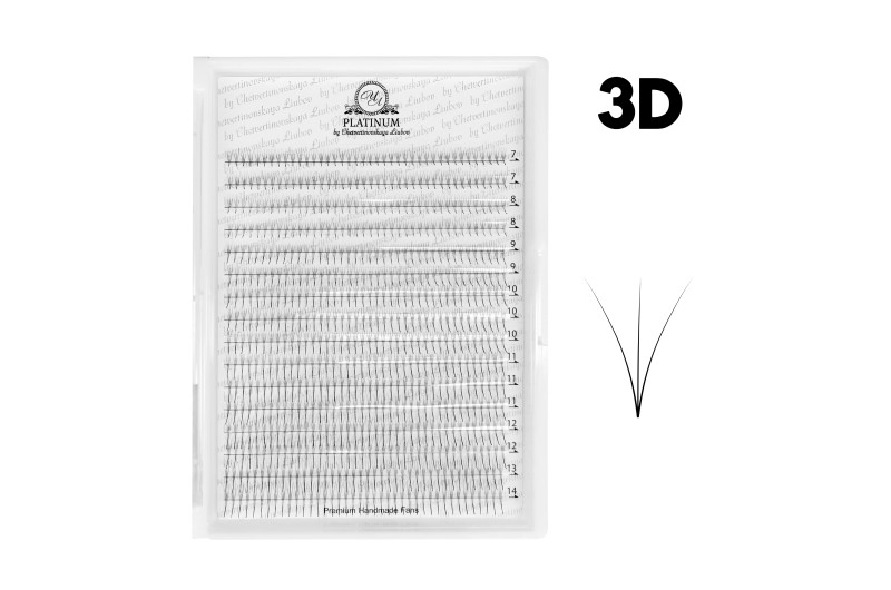 Abanicos para extensiones de pestañas PLATINUM 320 uds. C / 0.07 / 4D / MIX 7–14 mm