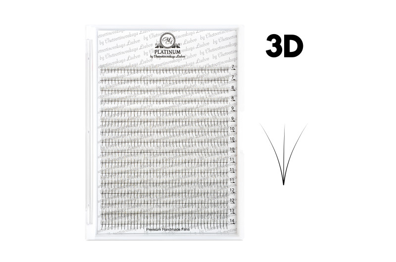 Abanicos para extensiones de pestañas PLATINUM 320 uds. L / 0.07 / 4D / MIX 7–14 mm