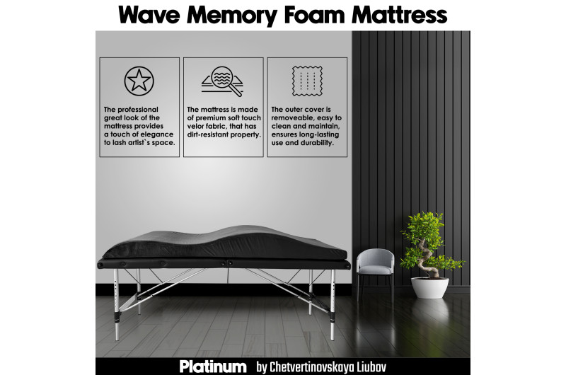 Colchón cosmético anatómico 60 cm Memory Foam PLATINUM – negro