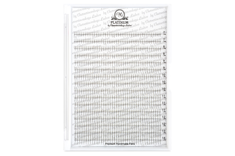 Abanicos para extensiones de pestañas PLATINUM 320 uds. C / 0.07 / 4D / MIX 7–14 mm
