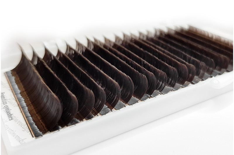 Pestañas para extensiones marrón oscuro PLATINUM СС 0.085, mix 8–14 mm – 20 líneas