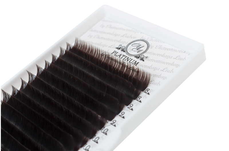 Pestañas para extensiones marrón oscuro PLATINUM СС 0.085, mix 8–14 mm – 20 líneas