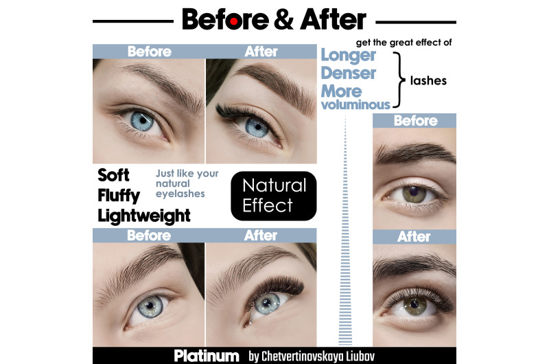 Pestañas para extensiones PLATINUM, mix D 0.07, 8–14 mm – paleta de 20 líneas