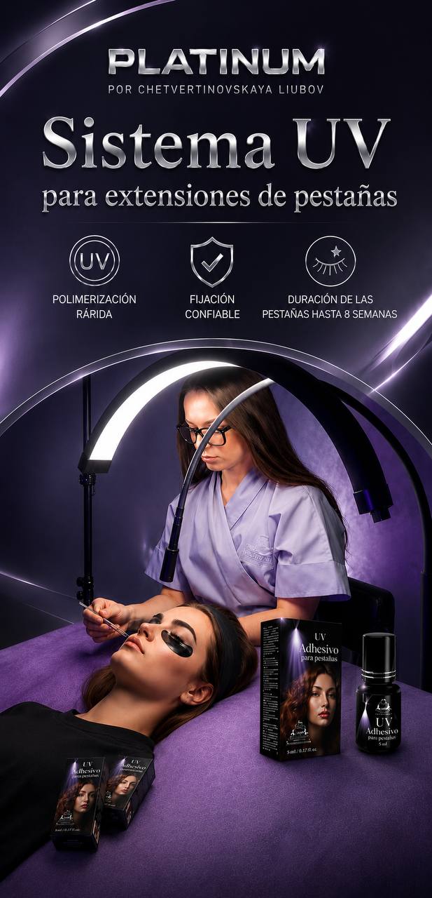 Sistema UV para la extensión profesional de pestañas.